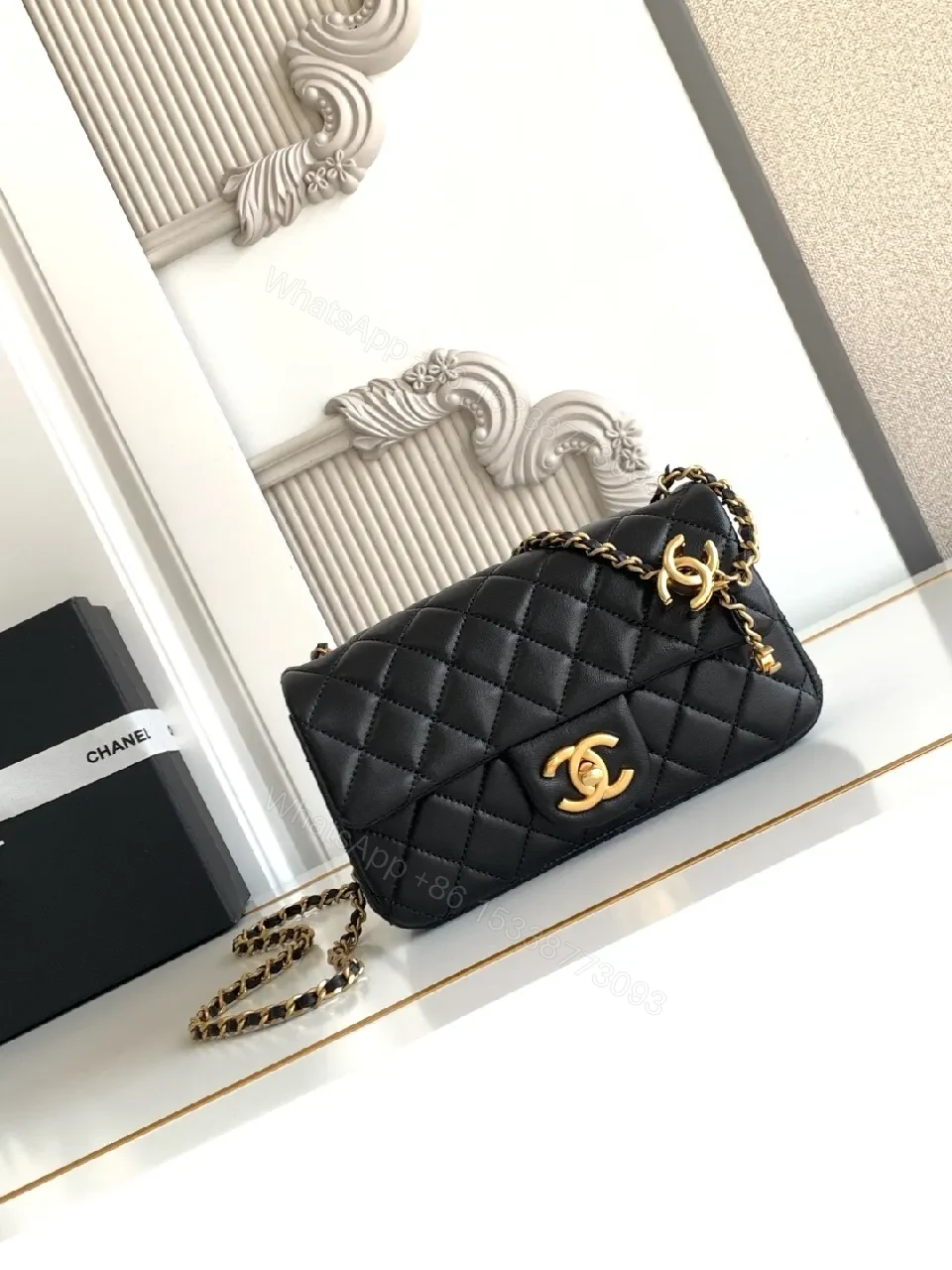 View 3 of Quilted Crossbody: Gold-Chain, Leather, Chic Minimalist Style