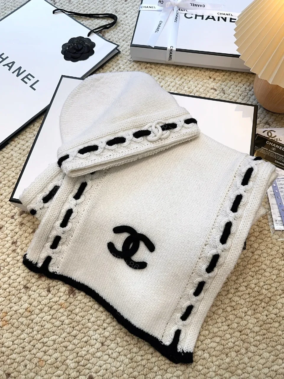 View 8 of Chic Knit Set: White with Black Stitch, Cozy Luxe
