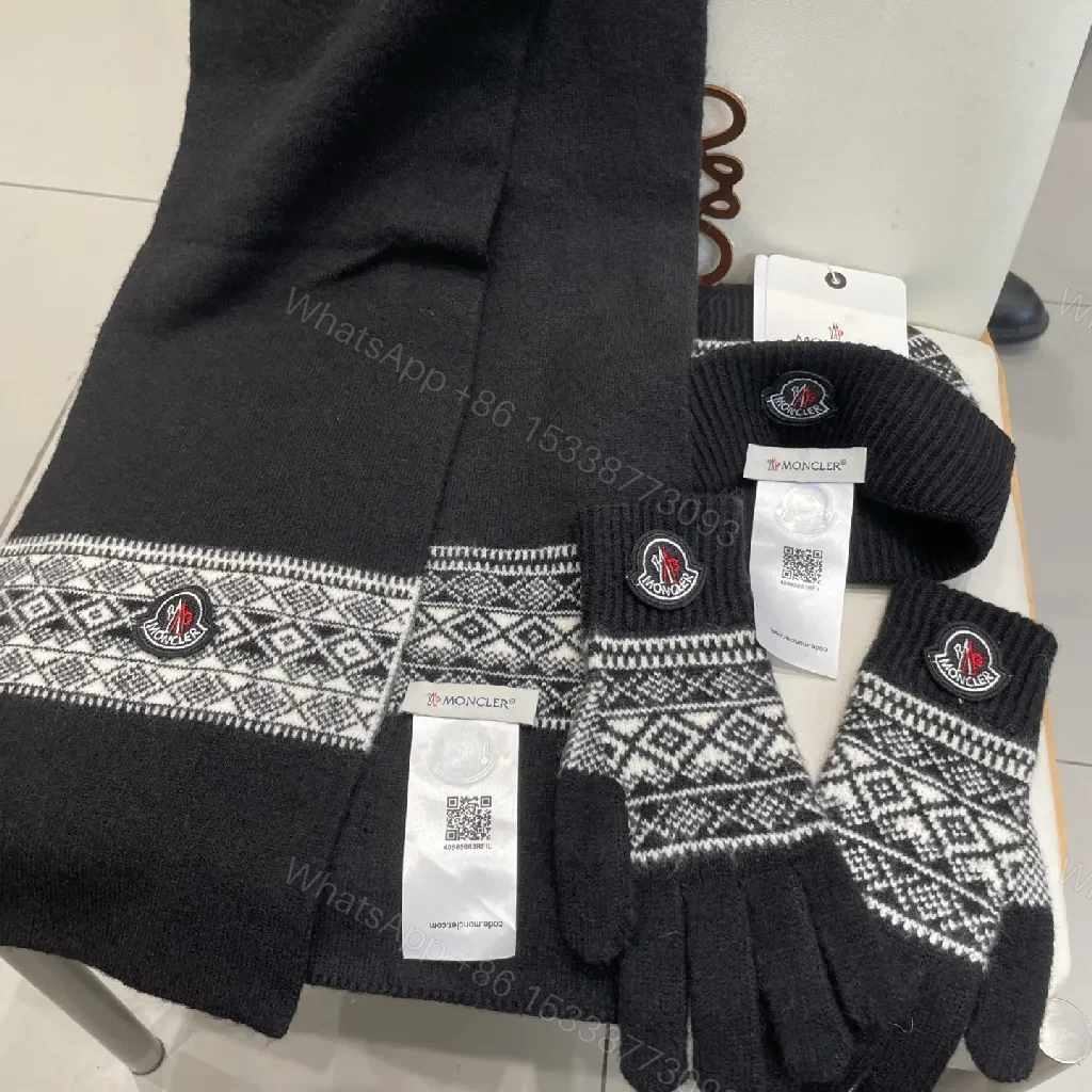 View 3 of Monochrome Knit Set: Premium Nordic-Patterned Warmth Accessories