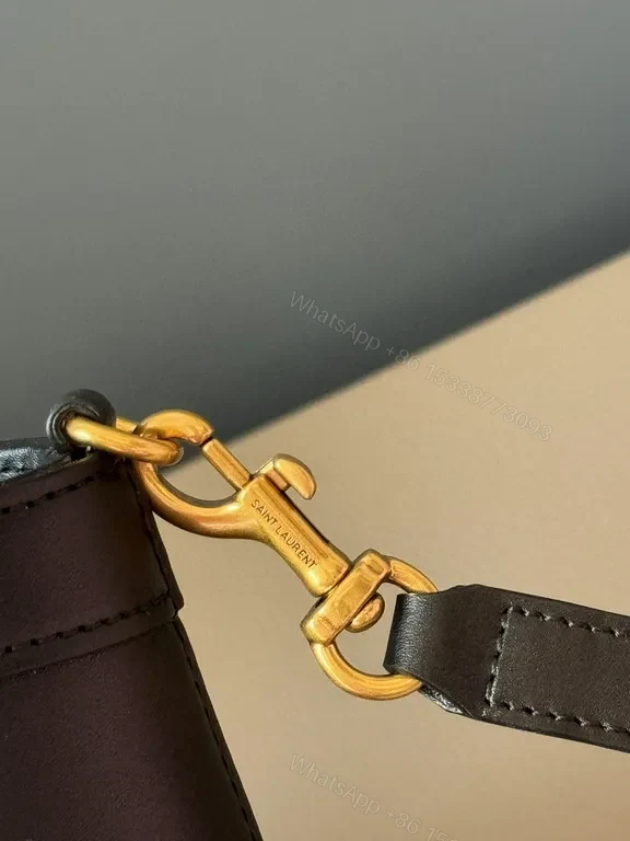 View 2 of Chic Black Leather Satchel: Gold YSL Monogram Bag