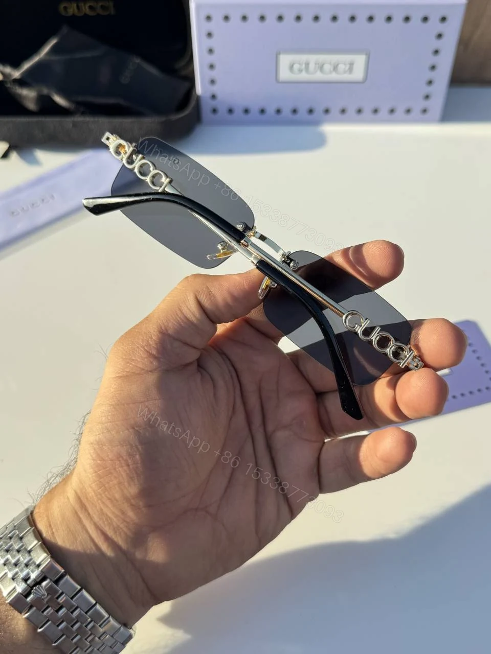 View 4 of First Copy Gucci 59011 Gold Black Luxury Designer Sunglasses Premium UV Protection Eyewear
