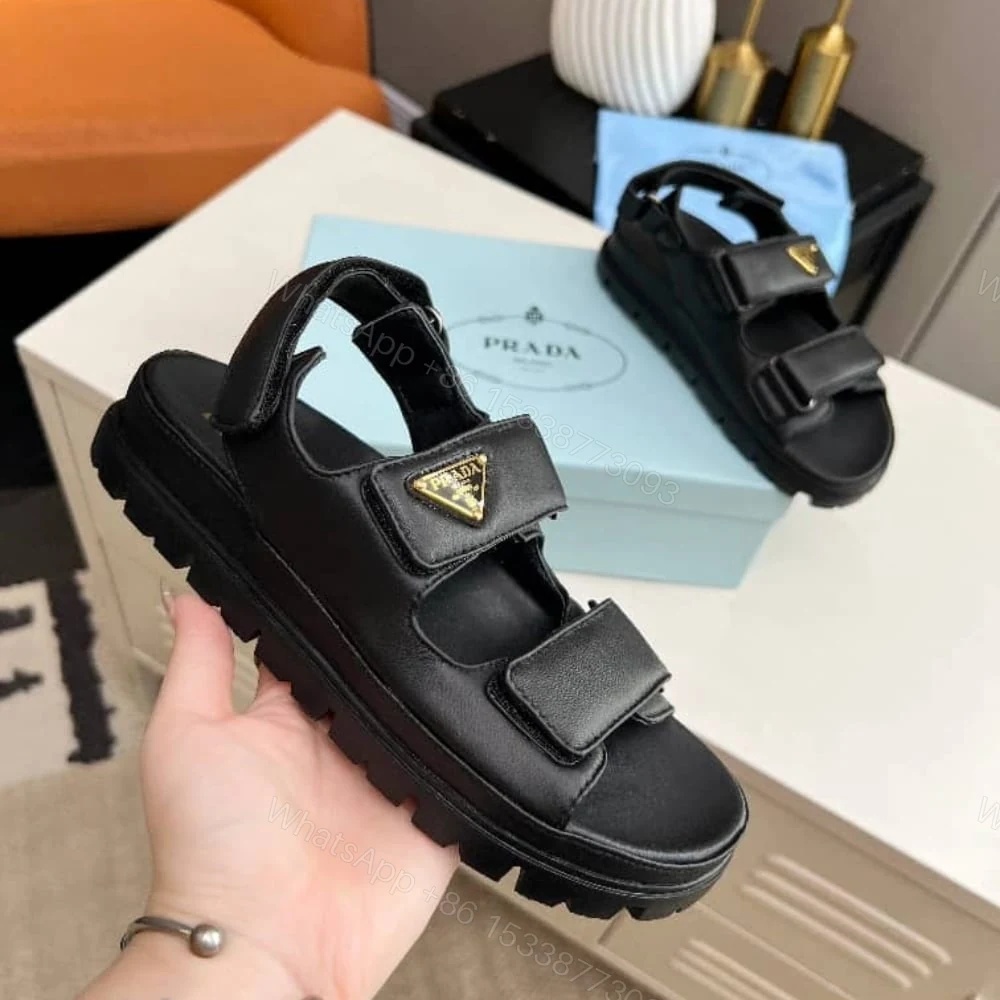 View 5 of PRADA FLAT NAPPA LEATHER SANDALS BLACK 1X416N 038 F0002 F 020