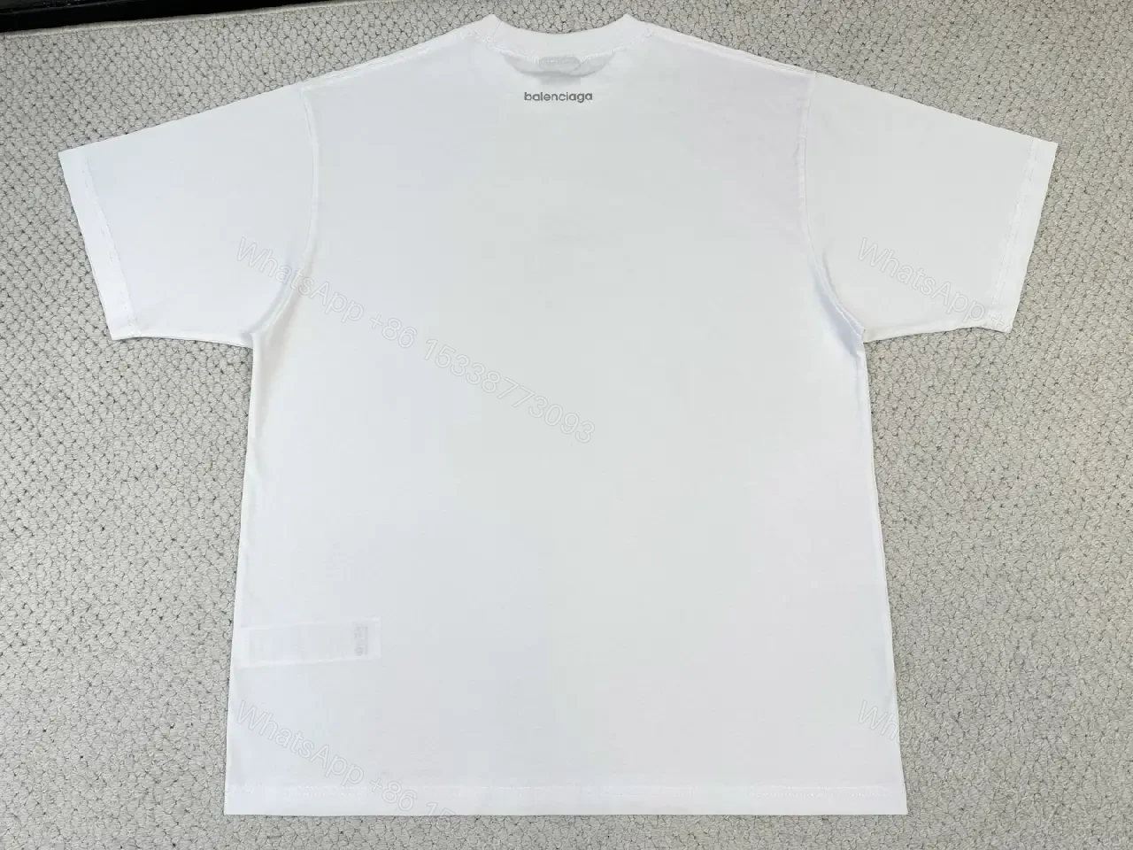 View 9 of White Cotton Minimalist T-Shirt with Balenciaga Logo