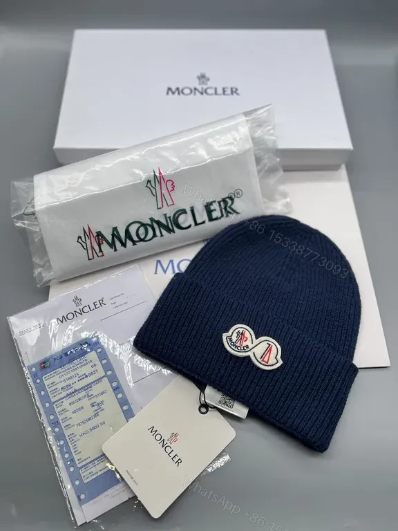 View 3 of Bold Red Moncler Beanie â€” Lux Wool-Blend Warmth, Logo Patch