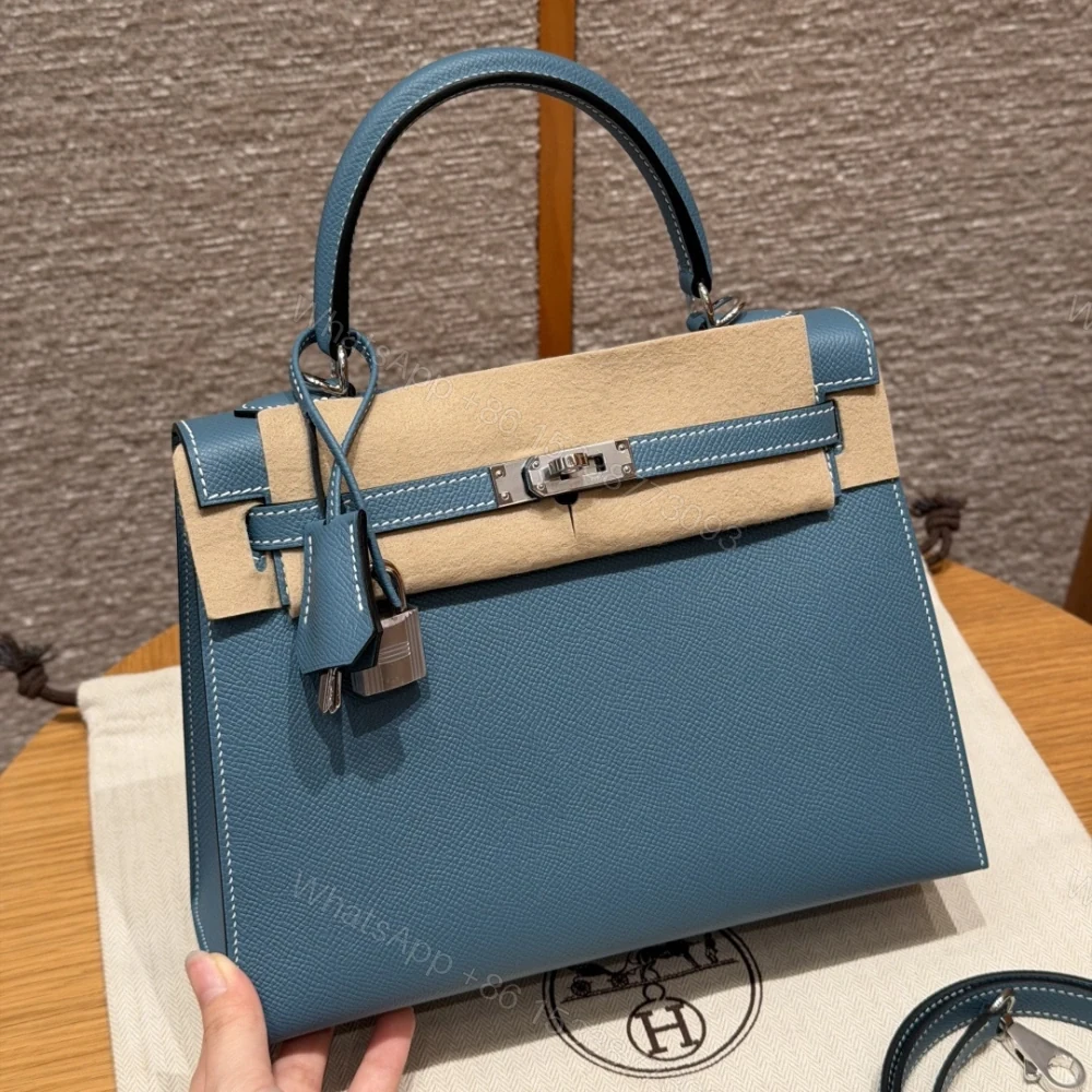 高仿Hermes*Kelly25系列H043110EP7C牛仔藍銀扣牛皮純手工 — view 1