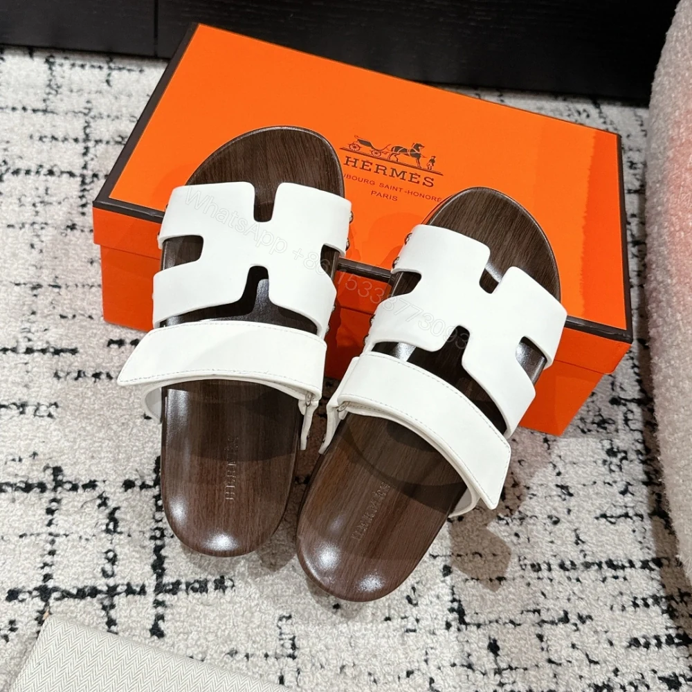 View 4 of 高仿Hermes*Kos系列H251012Z1厚底木質拖鞋白色4CM免檢版