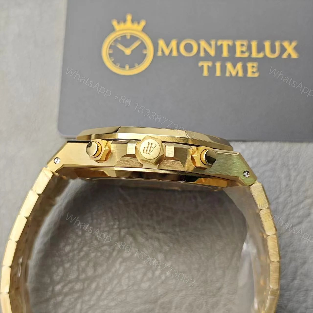 View 7 of Replica Swiss Audemars Piguet Royal Oak Chronograph Yellow Gold & Smoked Champagne Dial 41mm