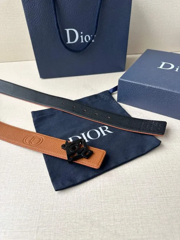 View 2 of Patterned Leather Belt with Dior Hardware â€“ Lux Essential Belt