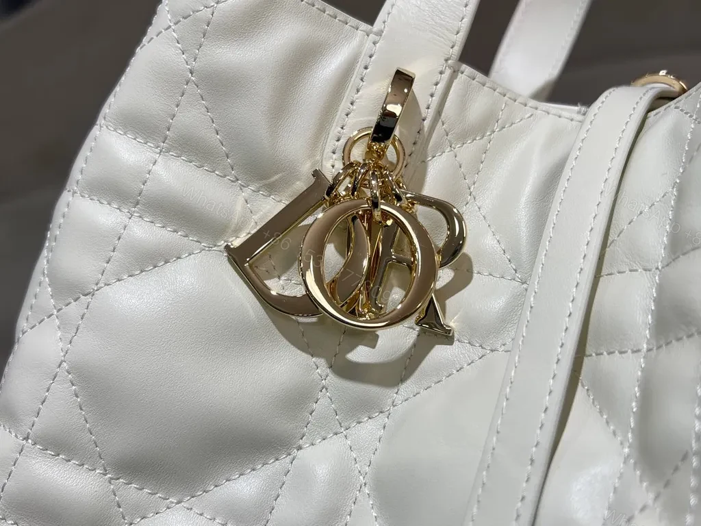 View 7 of Chic Quilted Tote with Gold-Dior Charm â€“ Structured Luxury Tote
