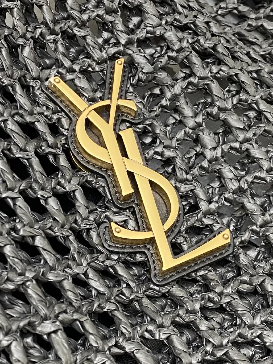 View 2 of Open-Weave Tote: Textured Luxury with Gold Charm, Tote Bag