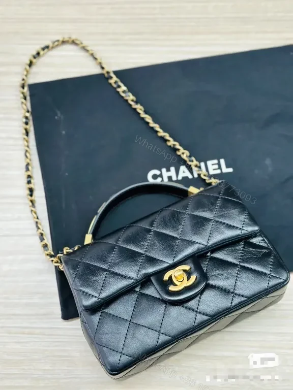 View 2 of Compact Diamond-Quilt Crossbody Bag: Black Leather, Gold Hardware