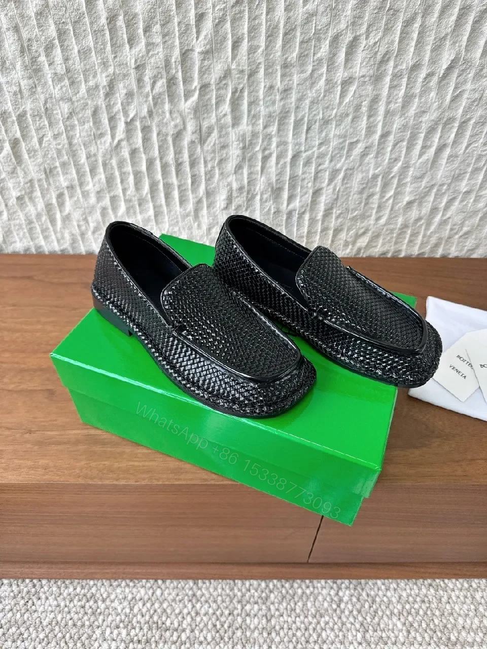 View 4 of Black Leather Textured Slip-On Loafers: Comfort, Shine, Tailored