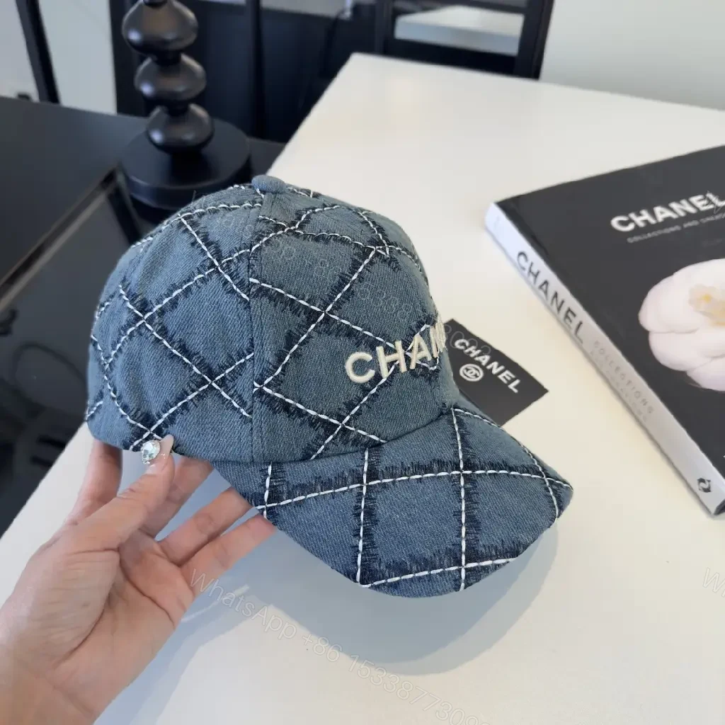 View 6 of Denim Blue Cap Quilt Stitched Diamond CHANEL Cap