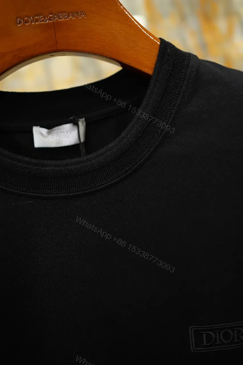 View 4 of Black Cotton T-Shirt with Logo Patch, Classic Style, Everyday Wear