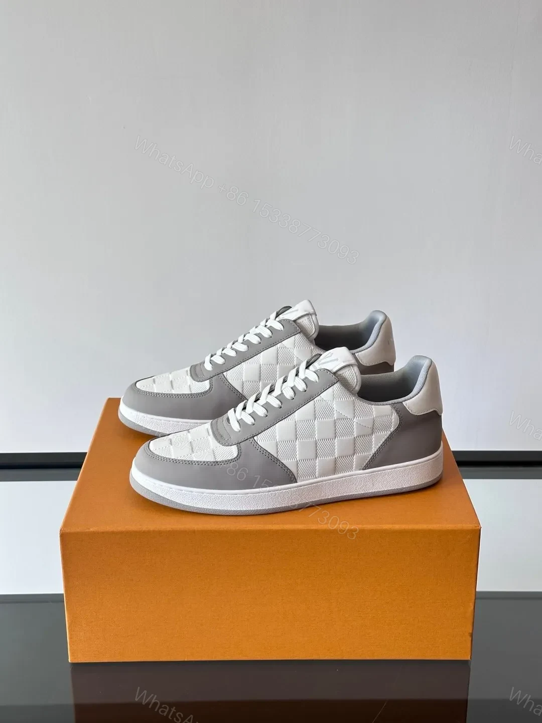 View 3 of LV Men White And Gray Leather Sneakers