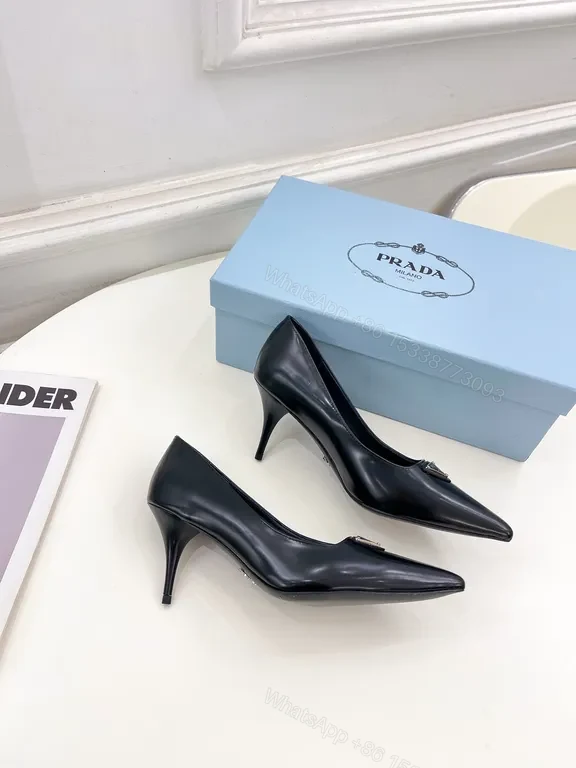 View 6 of Sleek Black Leather Pumps - Prada Hardware Chelsea-Style Pumps