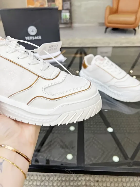View 9 of White Leather Luxe Sneaker with Gold Accents, Versace-Inspired