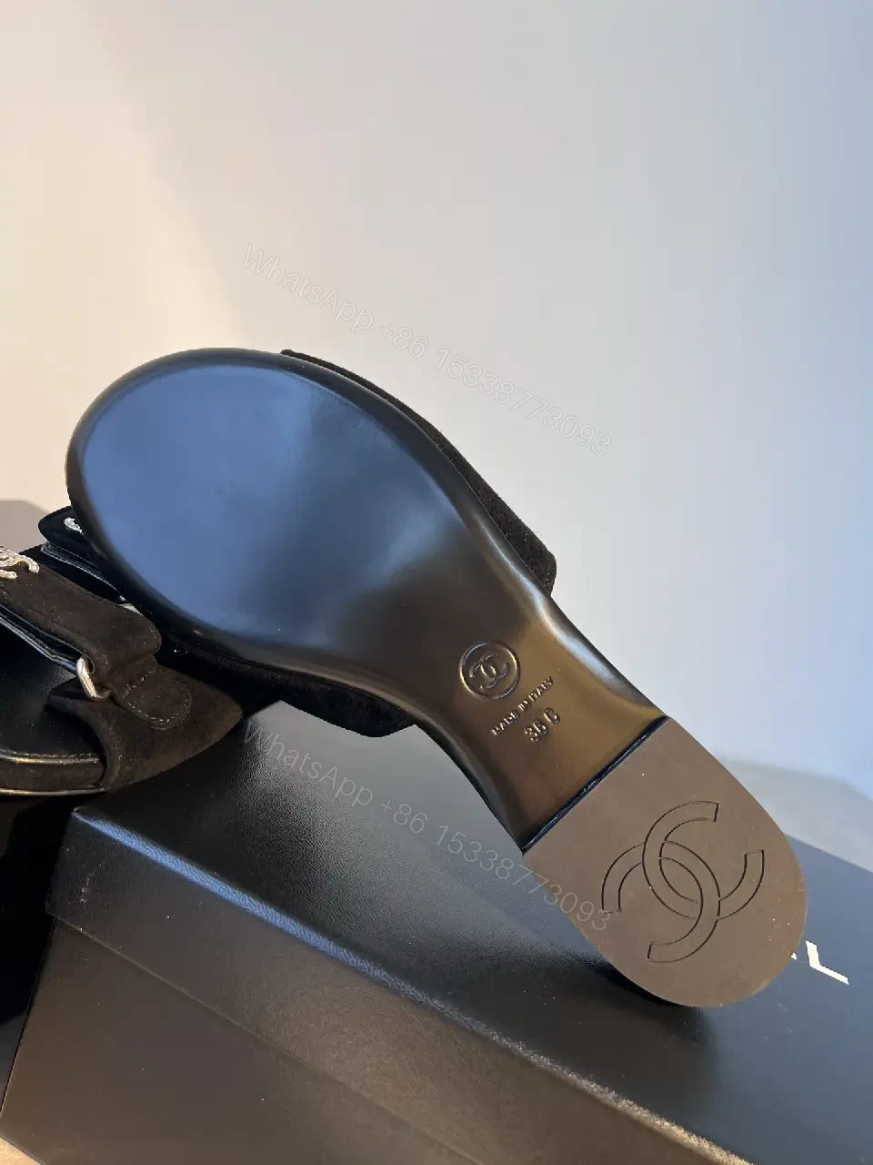 View 2 of Black Velvet Slide Sandals with Signature Hardware