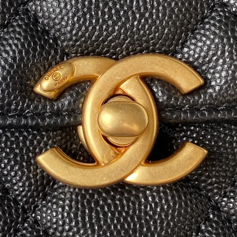 View 3 of Quilted Caviar Leather Bag: Gold Chain, Chanel-esque Luxury