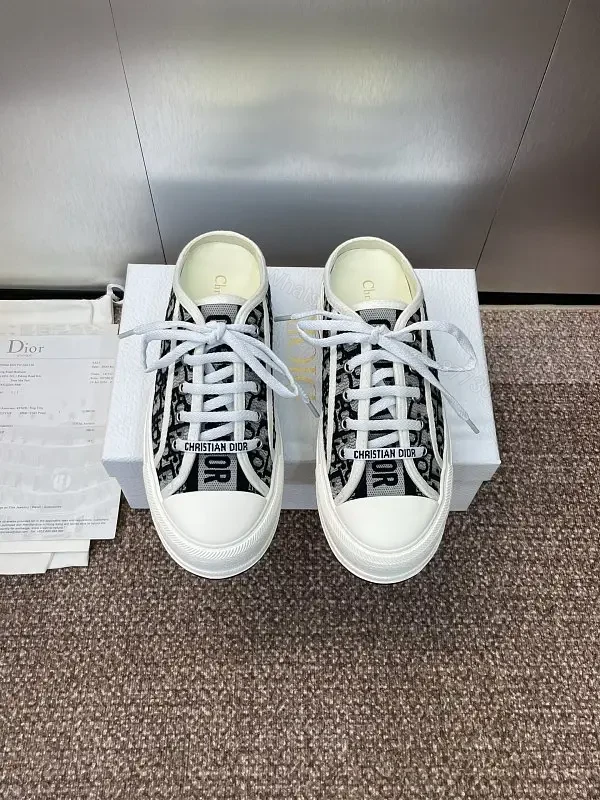 Black & White Canvas Low-Top Sneakers, Christian Dior Style, Classic Feature — view 1
