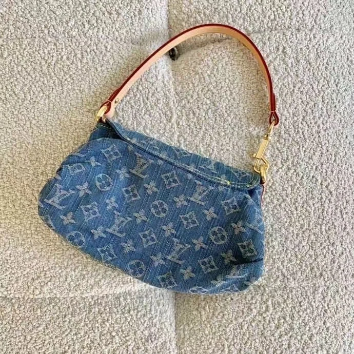 View 5 of Louis Vuitton Pleaty Handbag Monogram Denim Blue 26Cm M95050