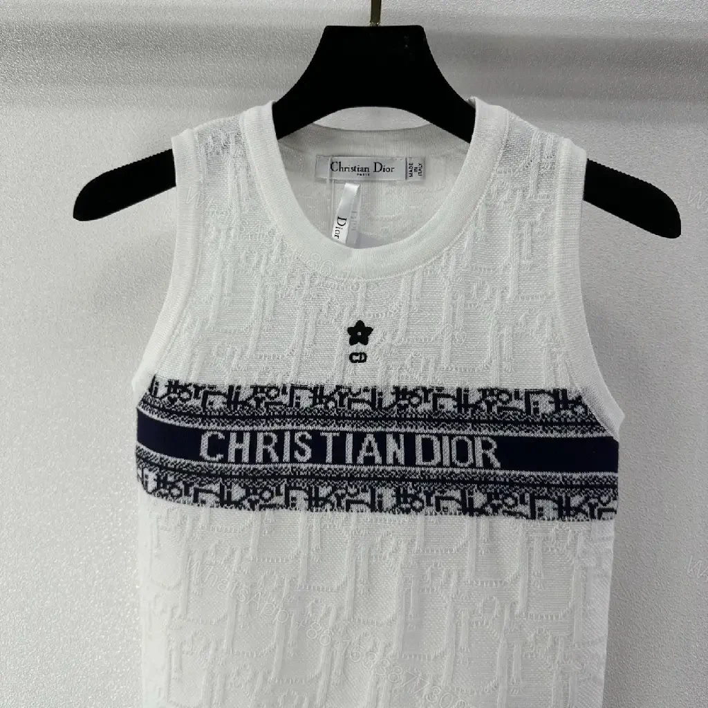 View 9 of White Linen Tank Top Dior Logo Band Sleeveless Classic Print Tank Top