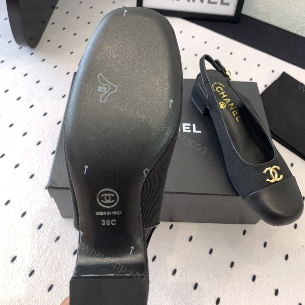 View 9 of 高仿Chanel*G45768A圓頭露跟單鞋織物黑色3.5CM免檢版