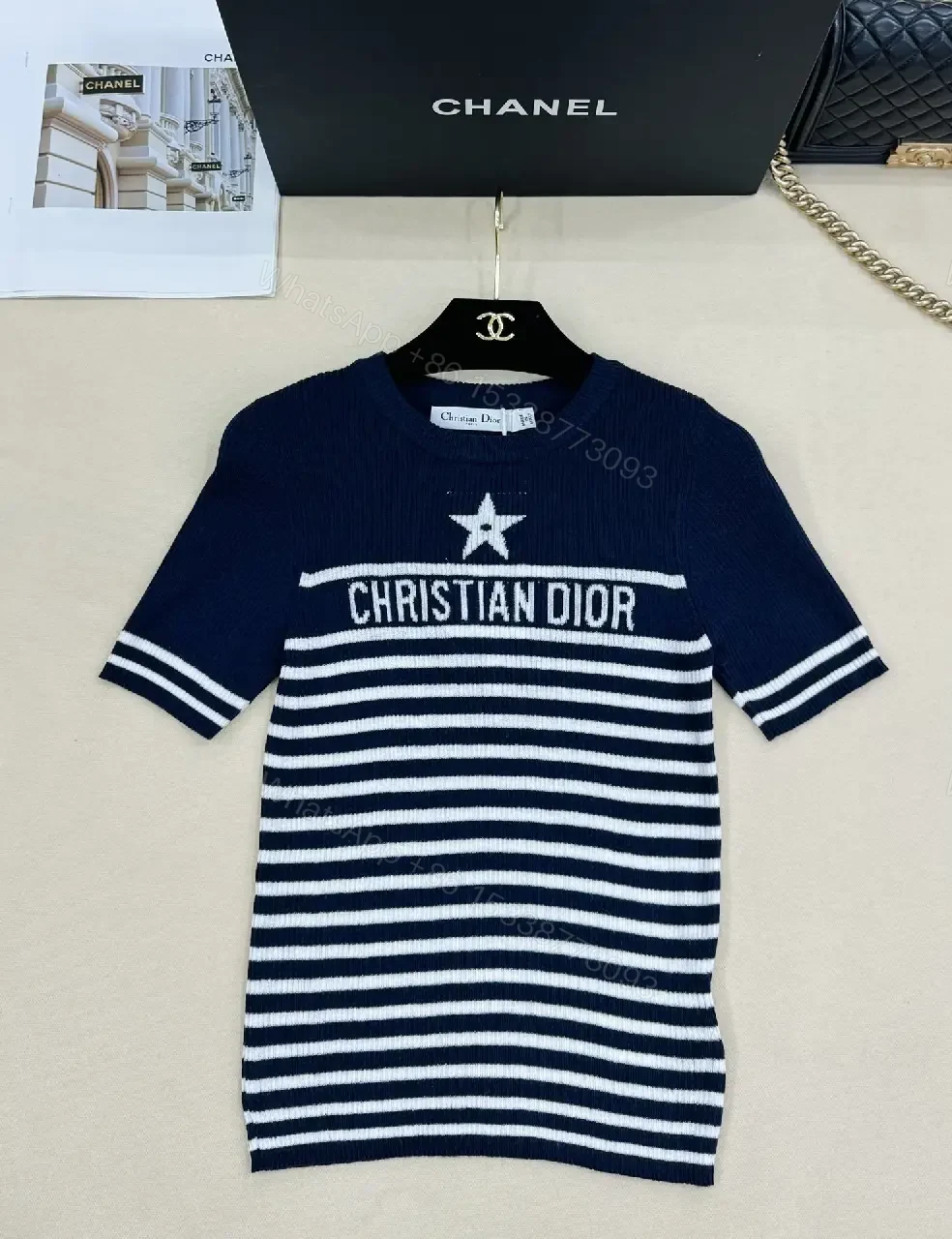 View 4 of Bold Stripes Knit Tee with Crest Logo