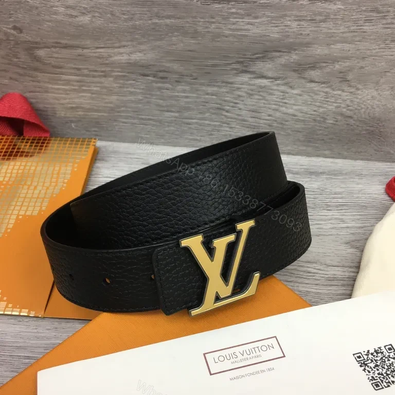 View 3 of Statement Black Pebbled Leather Belt with Gold Buckle - Luxury 38mm Belt