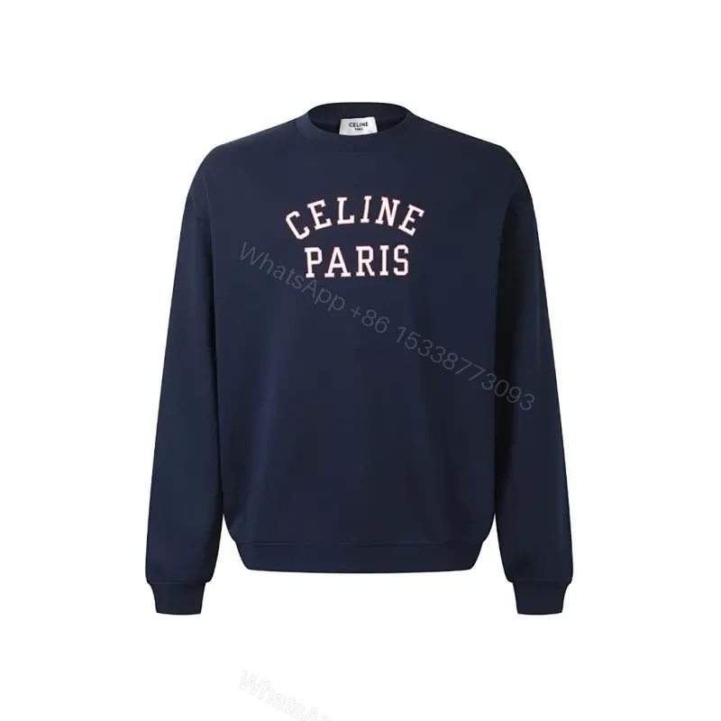 Navy Cotton-Blend Crewneck Sweatshirt: Subtle Logo Couture — view 1