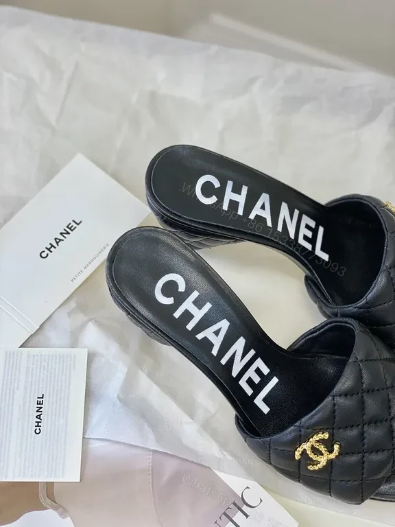 View 2 of Black Quilted Lux Sandals - Brand-Emblem Comfort Shoes