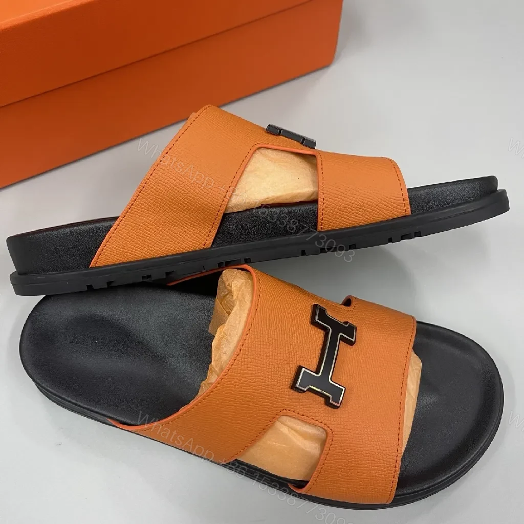 View 2 of Bright Orange Leather-Style Slide: Luxe Comfort, Open-Back Slide
