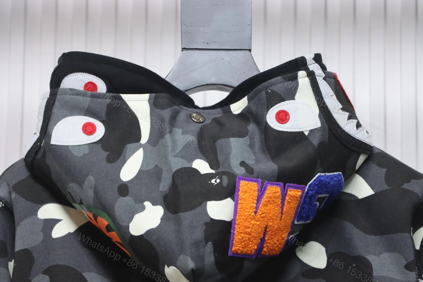 View 7 of BAPE Camouflage Double Hat Hoodie Grey