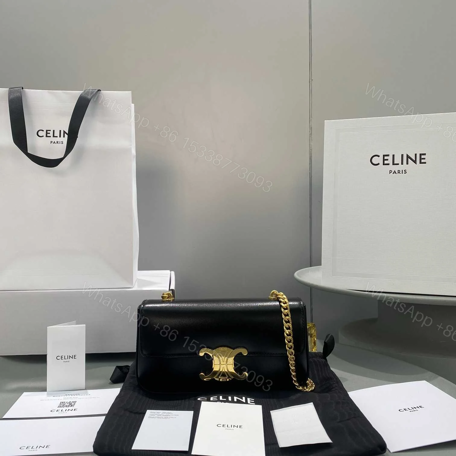 View 2 of CELINE CHAIN BOX TRIOMPHE BAG IN SHINY CALFSKIN BLACK