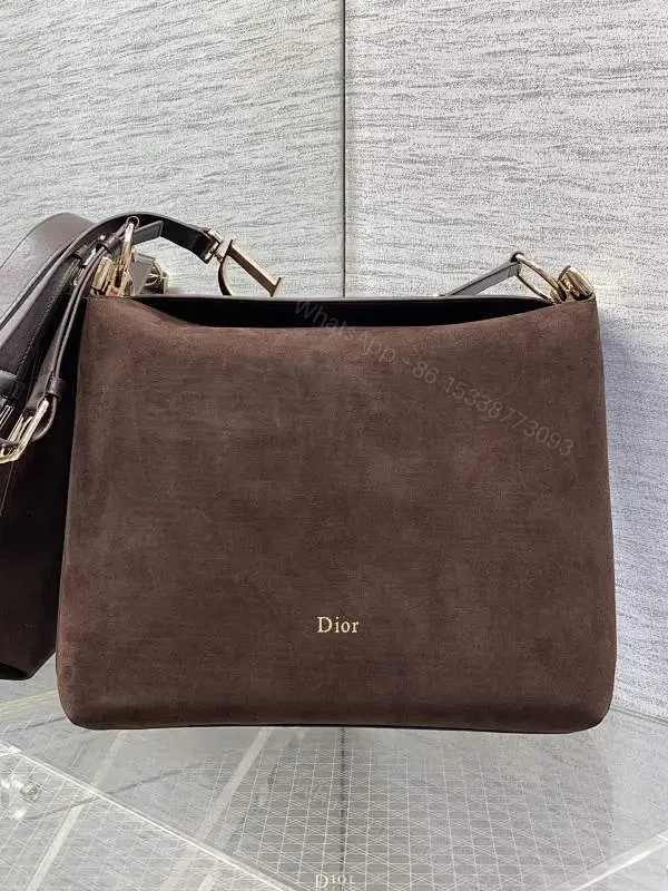 Chic Minimalist Crossbody in Rich Brown Suede, Gold Hardware — view 1