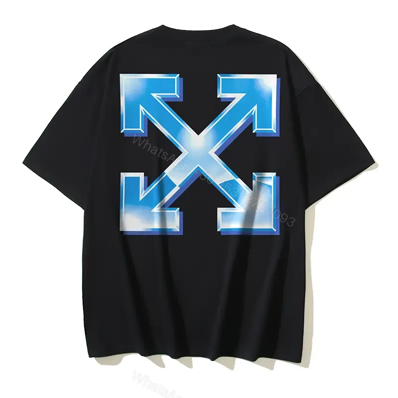 View 4 of Blue Glow Arrows Graphic Tee, Off-White Short Sleeve T-Shirt with X Logo