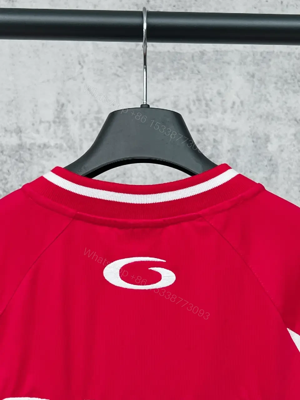 View 9 of Red Knit Jersey: Luxe Streetwear Crest Detail Top