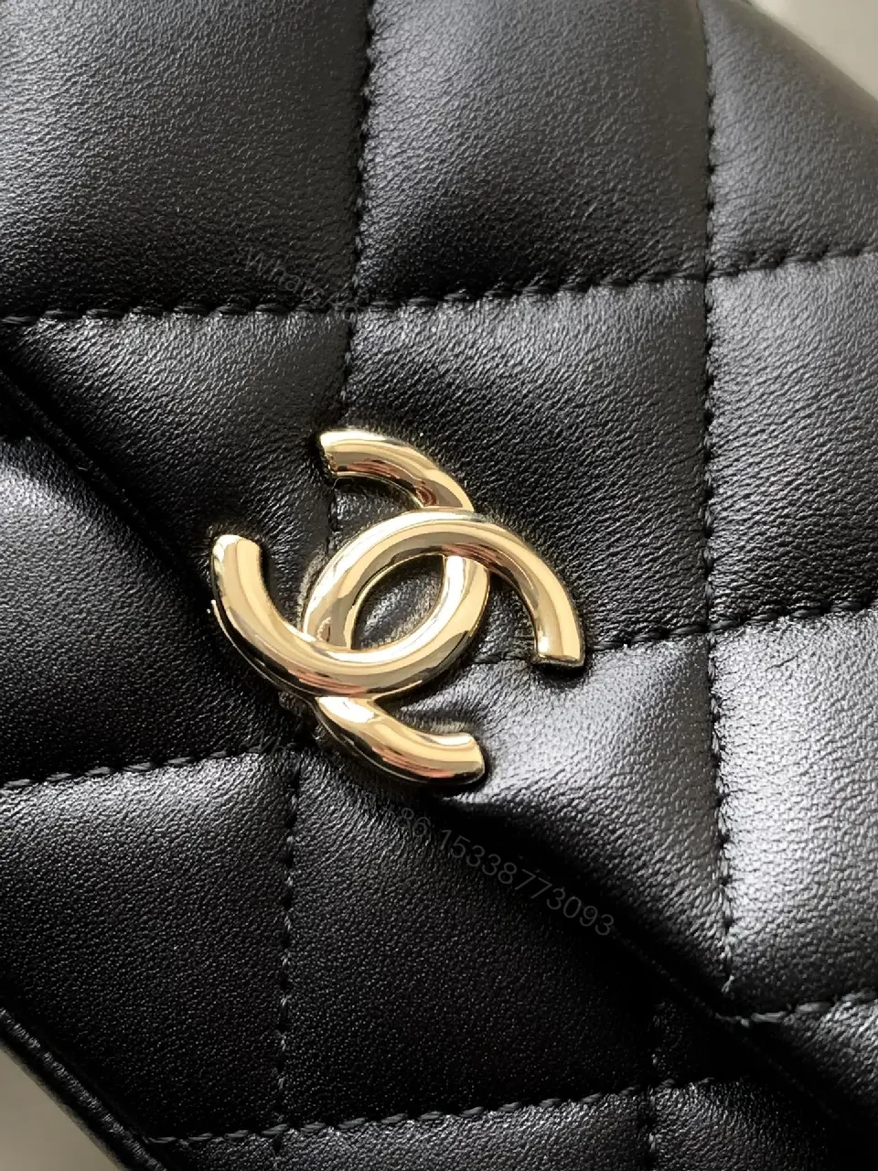 View 9 of Quilted Black Faux Leather Bag with Gold-Close Compact Evening Bag