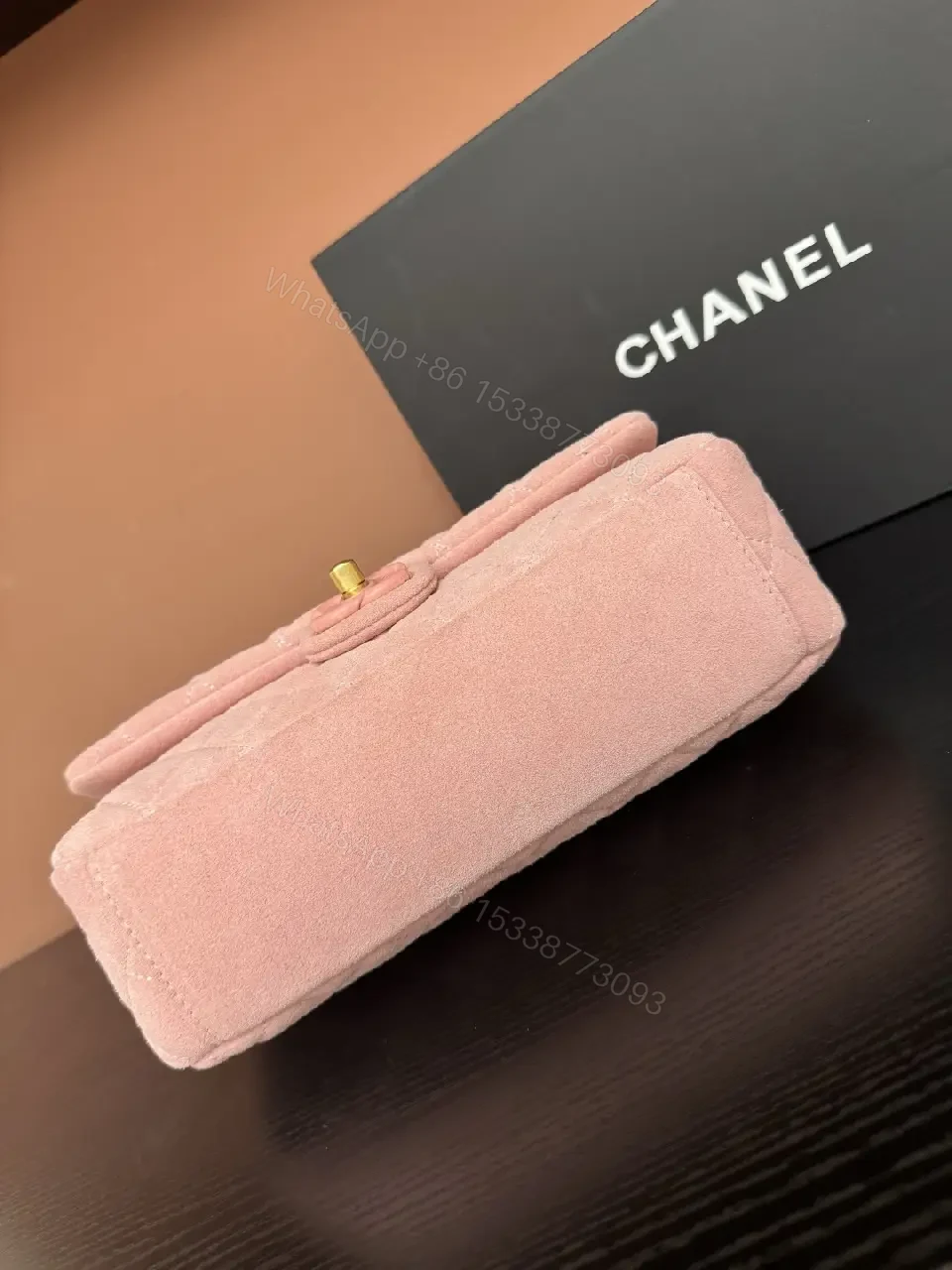 View 7 of Soft Pink Quilted Shoulder Bag with Gold Lock - Compact Luxury Bag