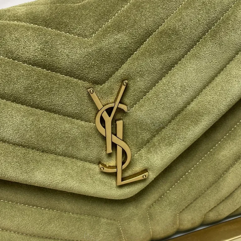 View 2 of Olive Suede YSL-Inspired Chain Shoulder Bag: Texture & Luxury