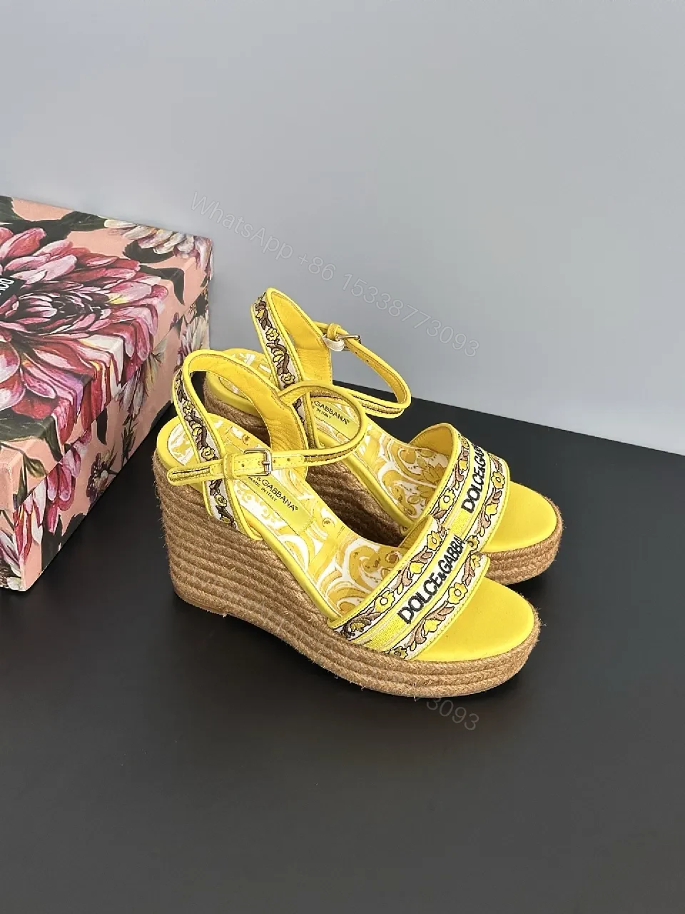 View 6 of Yellow Velvet-Logo Platform Sandals: Bold Summer Statement Pair