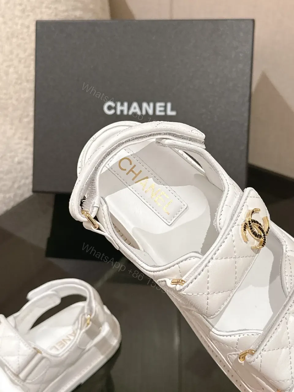 View 8 of White Leather Quilted Sandals - Cushioned, All-Day Comfort