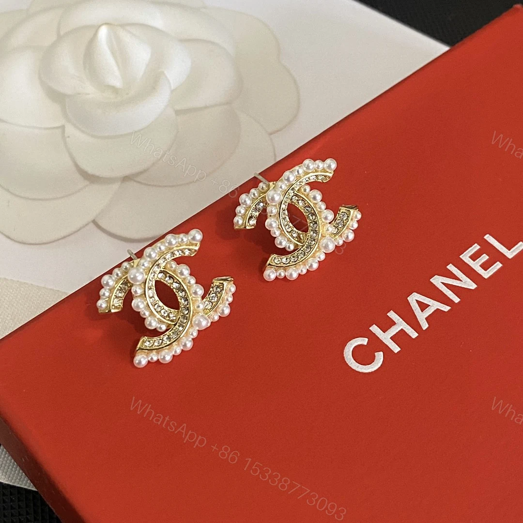 Chanel高仿珍珠滿鑽耳環 女款經典雙C設計感氣質飾品 — view 1
