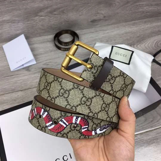 View 2 of GUCCI SNAKE PRINT GG SUPREME BELT – B42