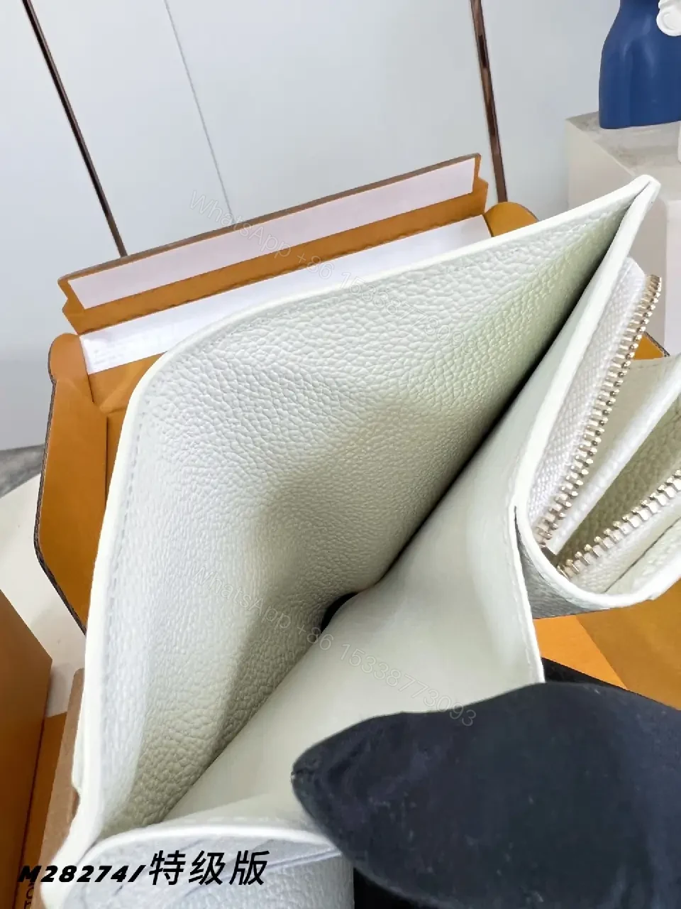 View 5 of White Pebble Leather Monogram Wallet: Slim Luxe Compact