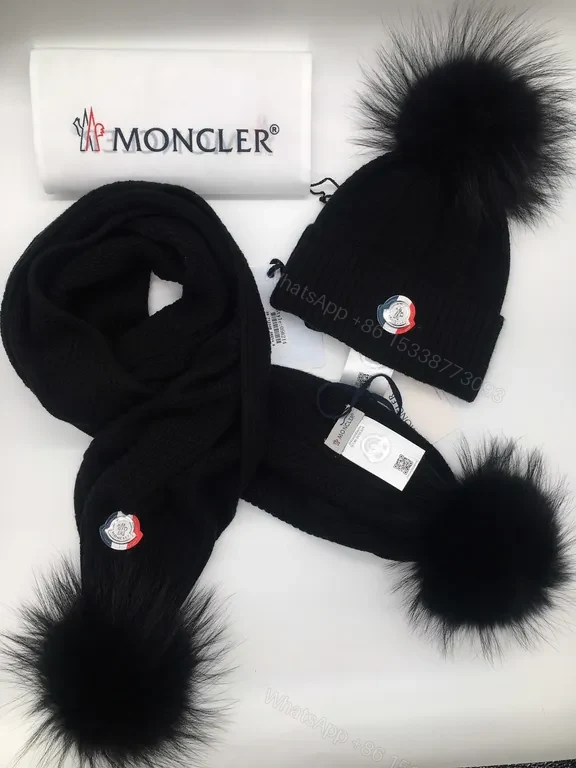 View 3 of Pristine White Moncler Knit Scarf & Beanie Set