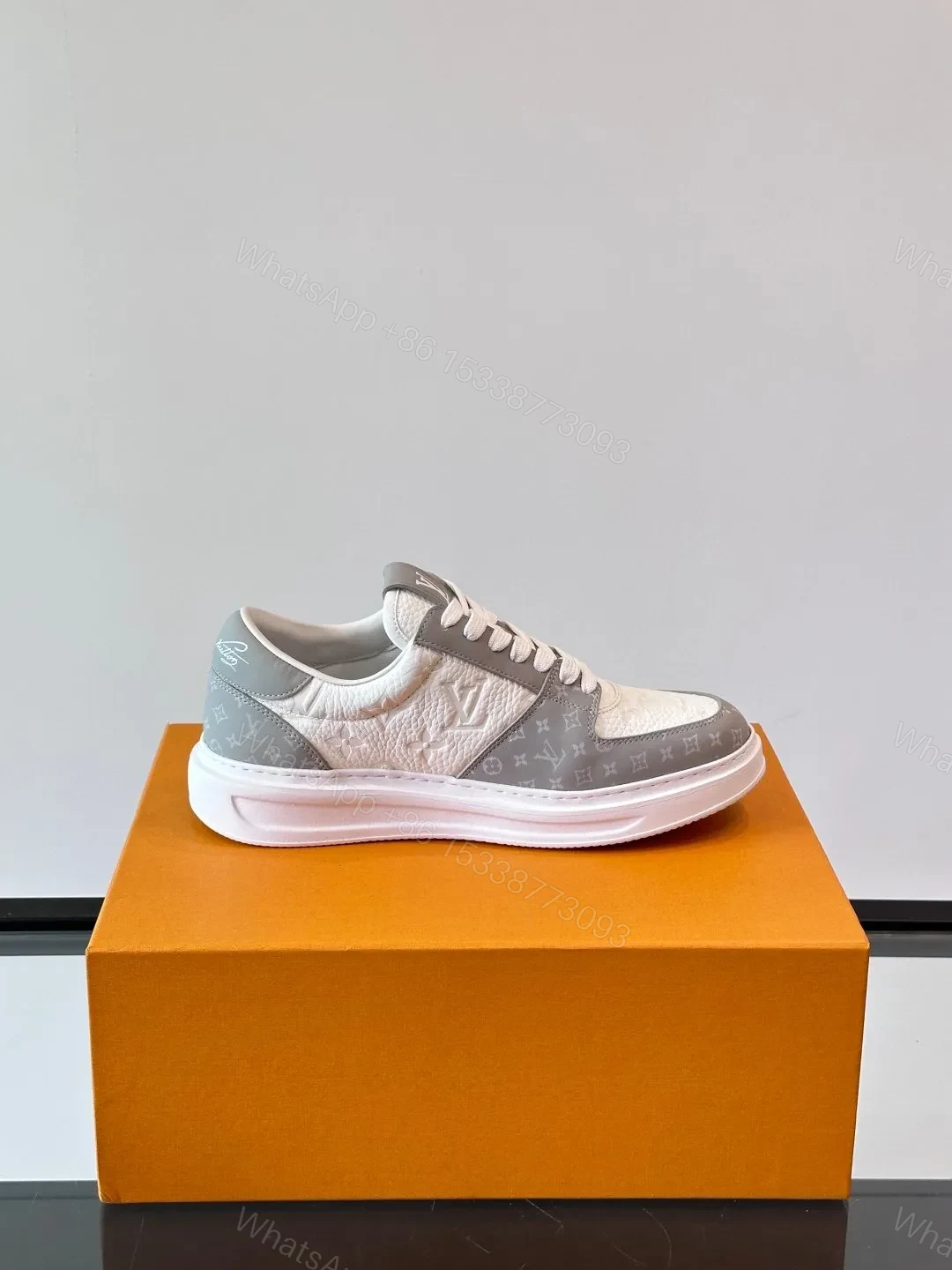 View 6 of LV Men White Gray Leather Sneakers