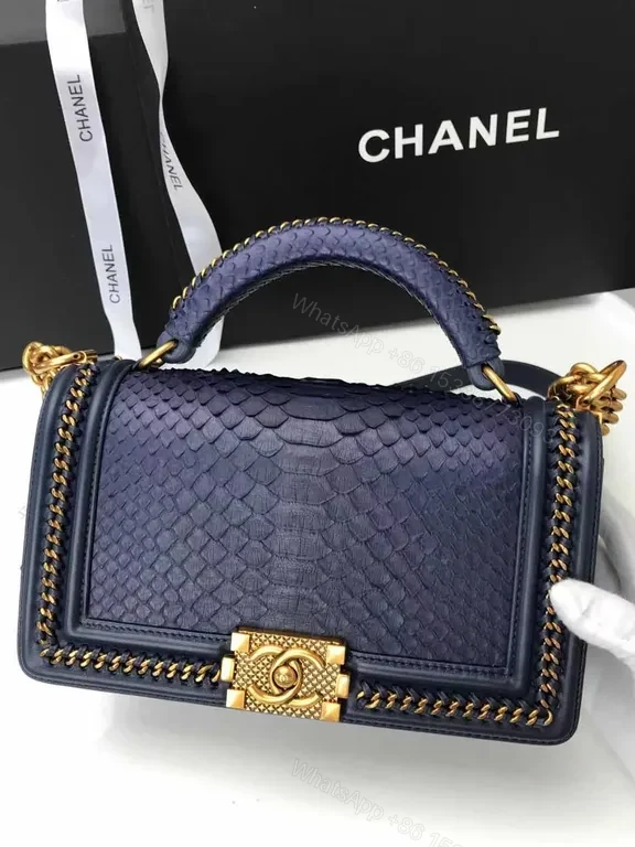 View 8 of Python Leather Chanel-Inspired Handbag: Rich Texture, Gold Clasp