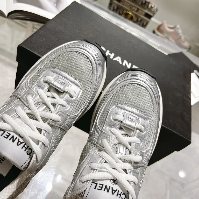 View 4 of Chic Silver-Accent Chanel-Inspired Luxury Sneakers