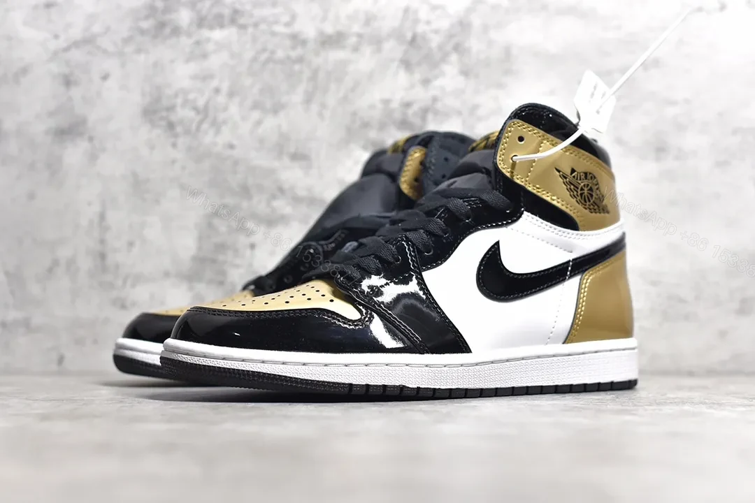 View 2 of Air Jordan 1 High Nrg Patent Gold Toe Reps